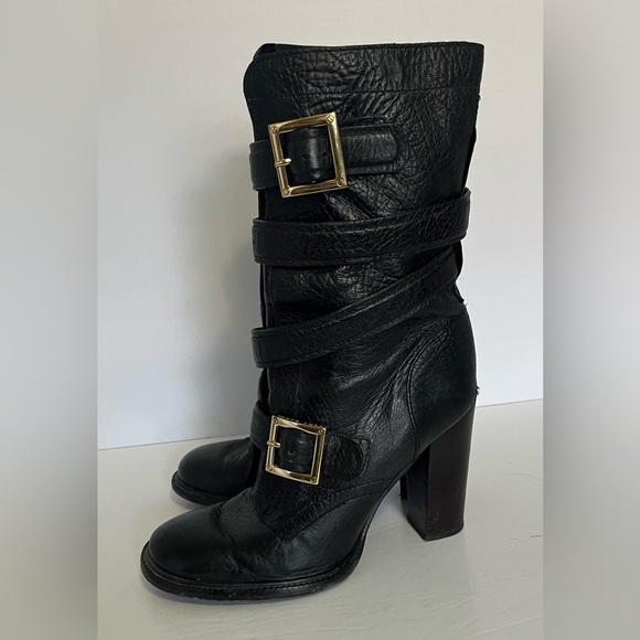 Tory Burch Boots Women’s 8.5 Jaden Strap Double Buckle Stack Heel Black … - Picture 3 of 11